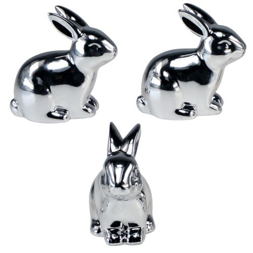 Floristik24 Kanin silver sittande keramisk metalllook 8,5cm 3 st