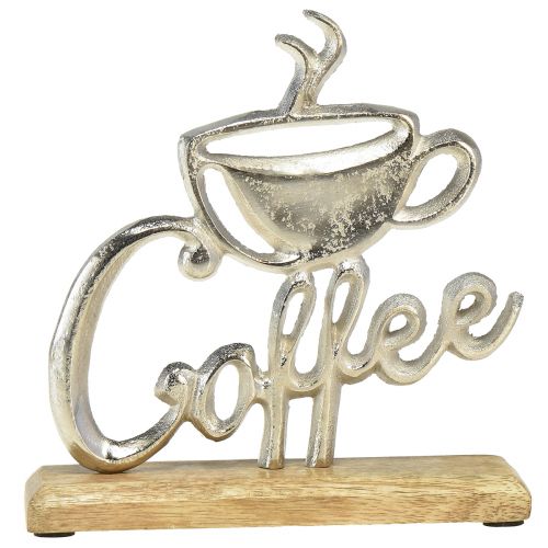 Artikel Metall Deco Kaffe Silver Trä Bas Natur 17,5x5x18cm