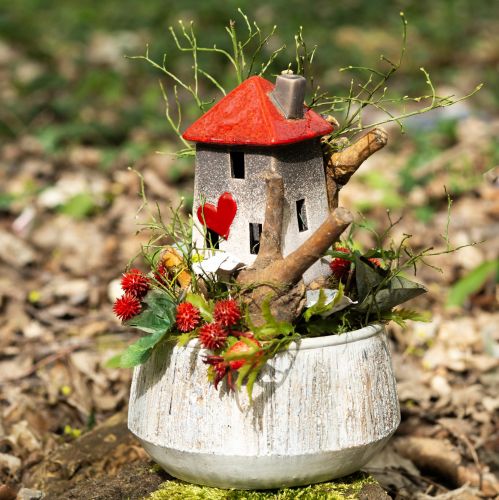 Floristik24 Kärleksfulla keramikhus - hjärtdesign, röd &amp; naturlig, 17,5 cm - romantisk dekoration för hemmet, 2 stycken