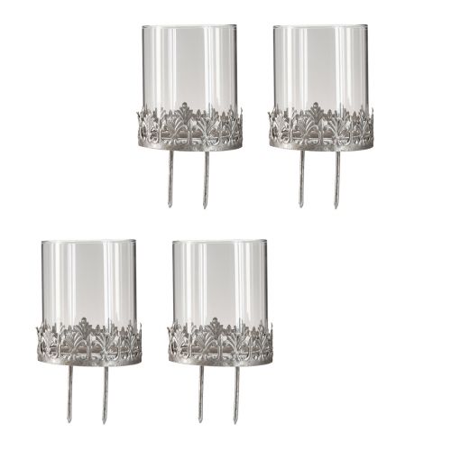 Floristik24 Värmeljushållare för pluggning med glas silver antik Ø7cm 4 st