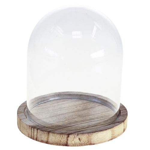 Artikel Glasklocka dekoration trä tallrik bordsdekoration mini ostklocka H13cm