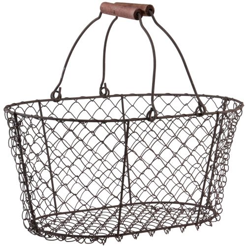 Trådkorg nätkorg metallkorg rosthandtag trä L30cm