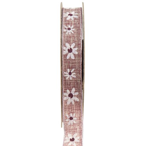Dekorationsband blommor presentband vin röd beige 15mm 15m