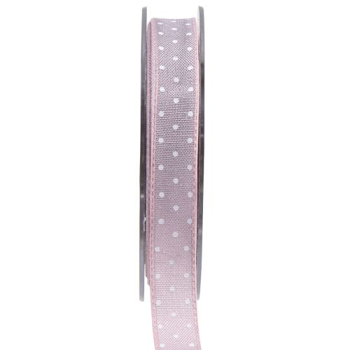 Presentband rosa dekorationsband med prickar 15mm 20m
