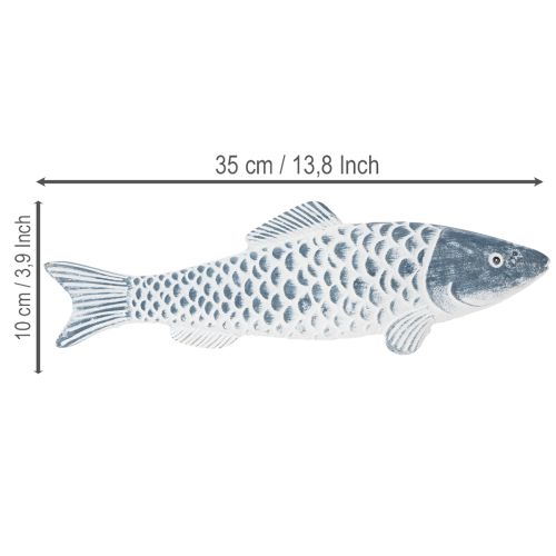 Träfisk i blått och vitt, fiskdekoration, trämjöl, 35 cm, 1 styck | Floristik24.se