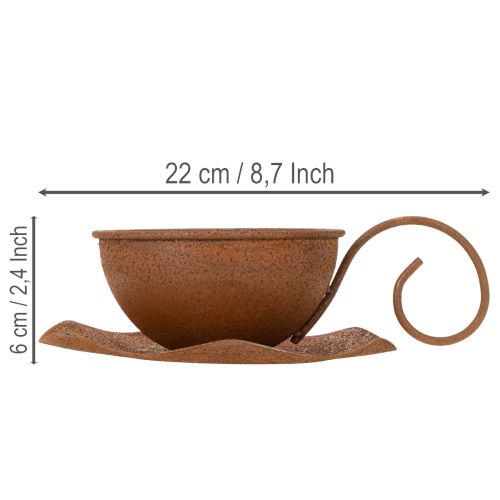 Vintage rostfärgad växtkruka och fat, Ø17,5 cm H6 cm | Floristik24.se