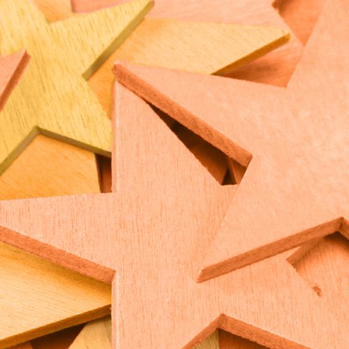Artikel Scatter dekoration stjärnor trä orange 3 färger Ø3,5/5,5/7cm 48 st