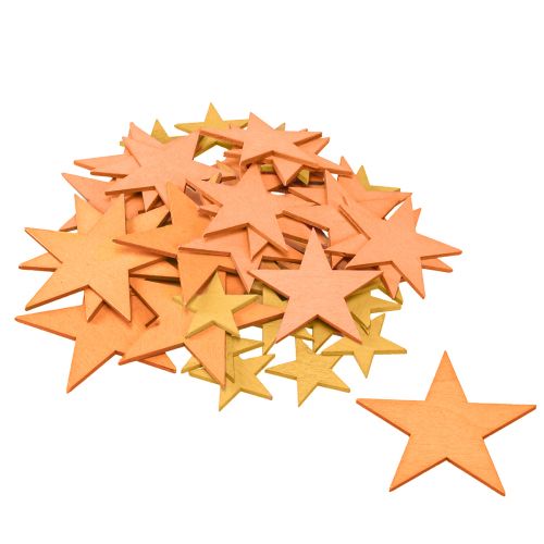 Artikel Scatter dekoration stjärnor trä orange 3 färger Ø3,5/5,5/7cm 48 st