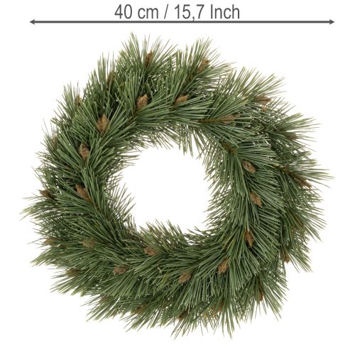 Konstgjord krans av tallgransar med små kottar, 40 cm | Floristik24.se
