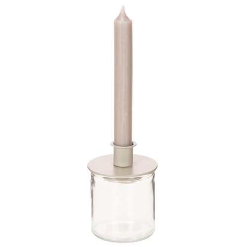 Metallljushållare i matt beige, liten ljusstake för koniska ljus, 8 cm, 3 stycken | Floristik24.se