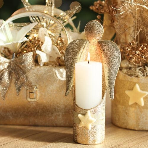 Ljusstake ängelfigur guld festlig dekoration 27cm | Floristik24.se
