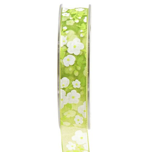 Vårband med blommor presentband grönt 20mm 20m