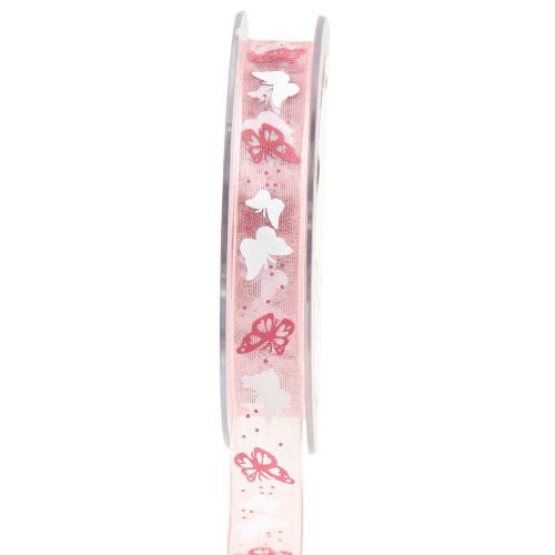 Organzaband fjärilsband rosa 15mm 20m