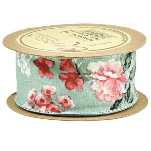 Artikel Presentband blommor tygband turkosröd 40mm 15m