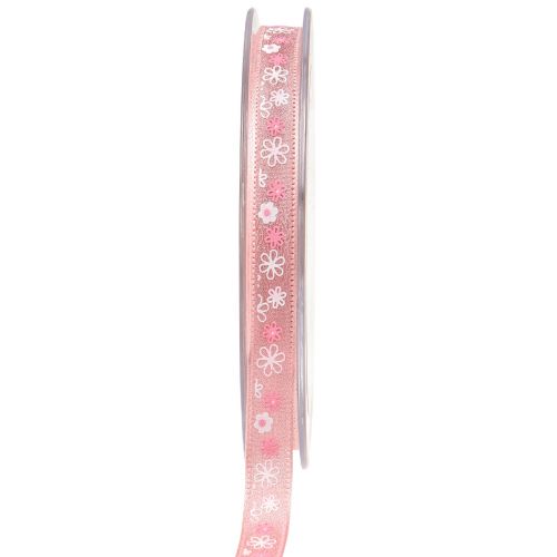 Presentband blommor dekorativt band rosa band 10mm 15m