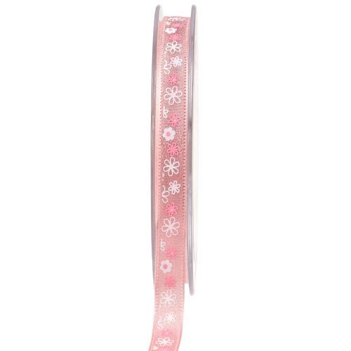 Artikel Presentband blommor dekorativt band rosa band 10mm 15m