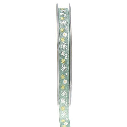Artikel Presentband blommor dekorativt band grönt band 10mm 15m