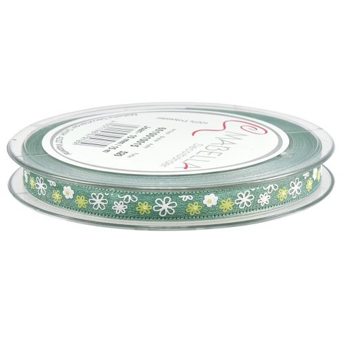 Artikel Presentband blommor dekorativt band grönt band 10mm 15m