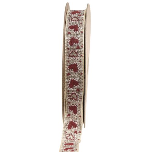 Floristik24 Presentband hjärtan dekorationsband beige röd 15mm 15m