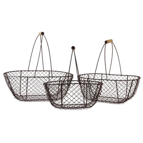 Trådkorg oval metallkorg trähandtag 30/35,5/40cm set om 3