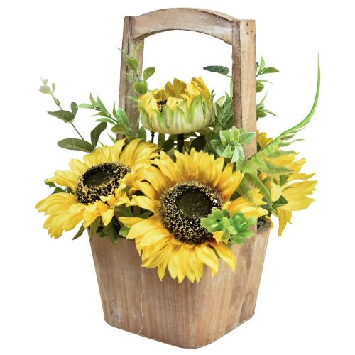 Solros konstgjorda blomsterarrangemang i träkruka H31cm