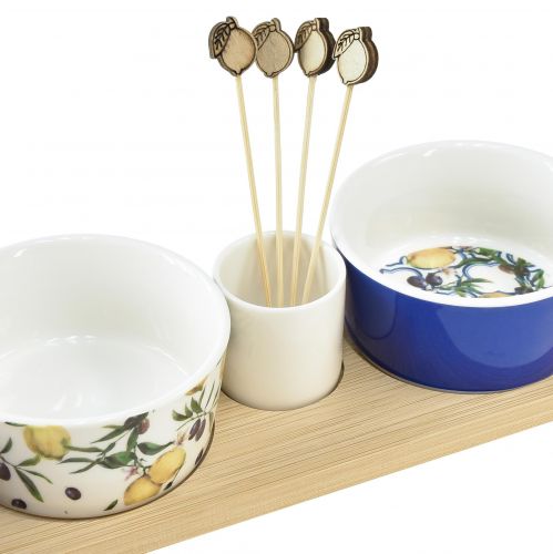 Floristik24 Tapas Set Bambu Keramiska Citroner och Oliver 40cm