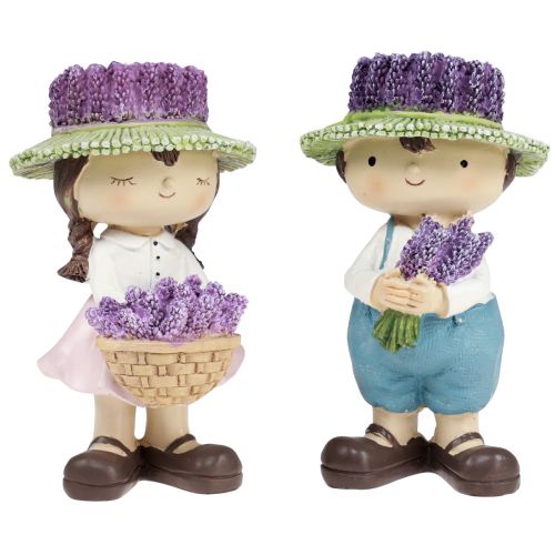 Dekorativa figurer lavendel dekoration flicka pojke Ø8,5cm 14,5cm 2st