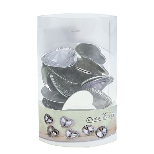 Floristik24 Akrylhjärta med ädelstenar 3,5cm silver 20 st
