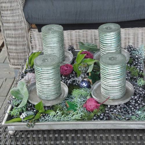 Floristik24 Adventsbricka med 4 ljusstakar 40 × 40cm antik look metall / glas silver