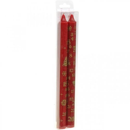 Floristik24 Adventskalenderljus röda julljus H25cm 2st