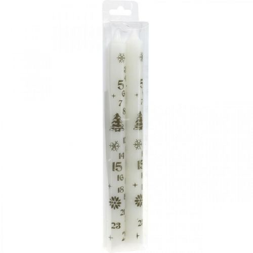 Floristik24 Adventskalenderljus vita ljus jul H25cm 2st