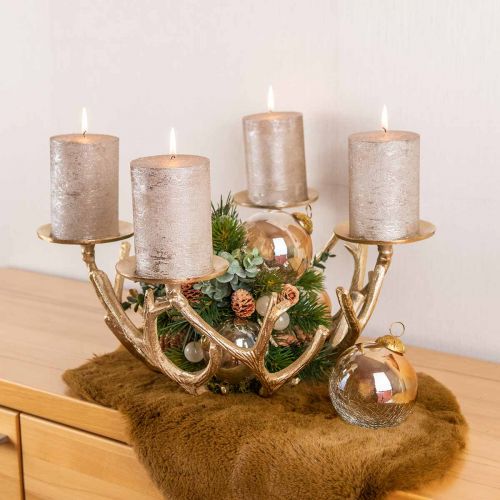 Floristik24 Adventskrans modern metall ljusstake horn gyllene Ø49cm