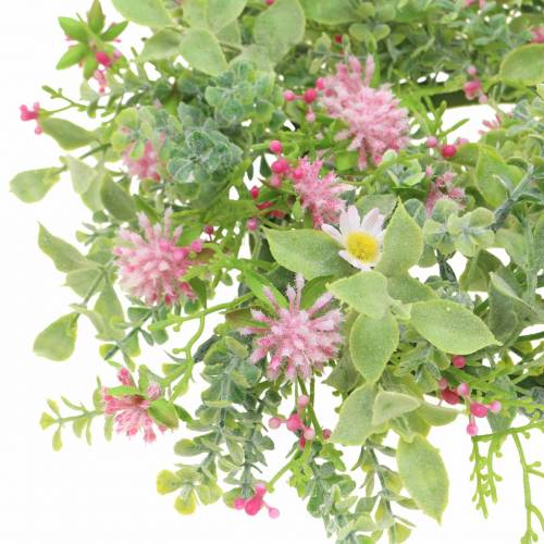 Floristik24 Ängskrans flockad med klöverrosa, grön Ø30cm