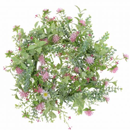 Ängkrans med klöver flockade rosa, grön Ø30cm