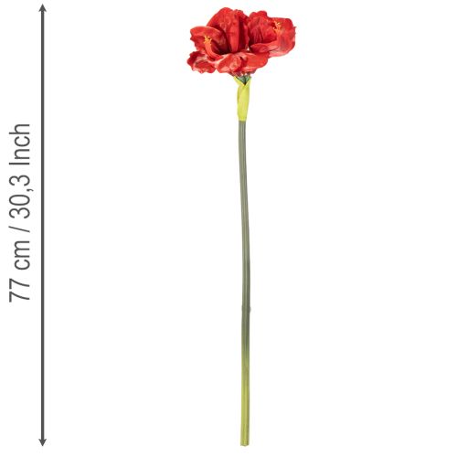 Konstgjord amaryllisblomma, röd, lång stjälk, för vas och arrangemang, 77 cm | Floristik24.se