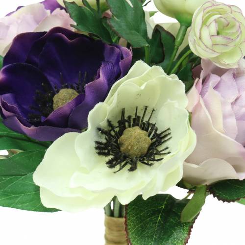 Artikel Bukett med anemoner och rosor violetta, kräm 30cm