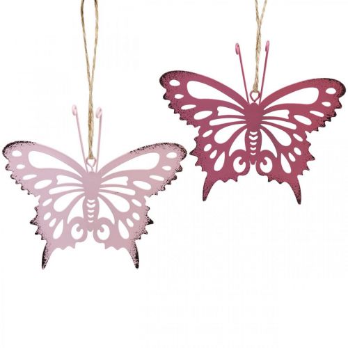 Floristik24 Hänge butterfly deco metall rosa rosa 8,5x9,5cm 6st