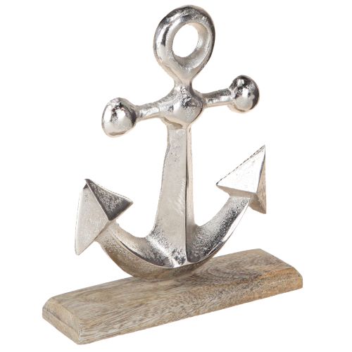 Ankardekoration Metall på träbotten Silver Naturlig H21cm