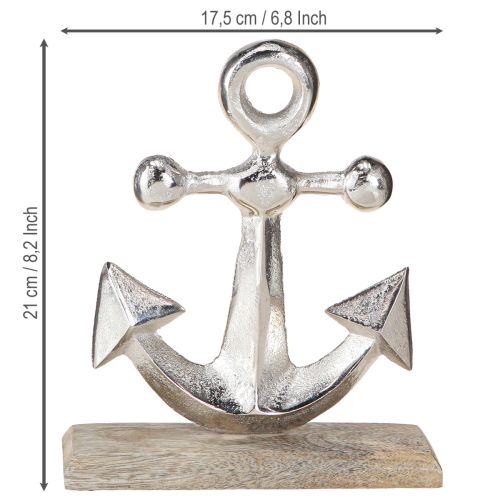 Artikel Ankardekoration Metall på träbotten Silver Naturlig H21cm