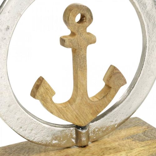 Floristik24 Maritim dekoration, träankare i ringen, skulptur, nautisk sommardekoration silver, naturliga färger H19,5cm