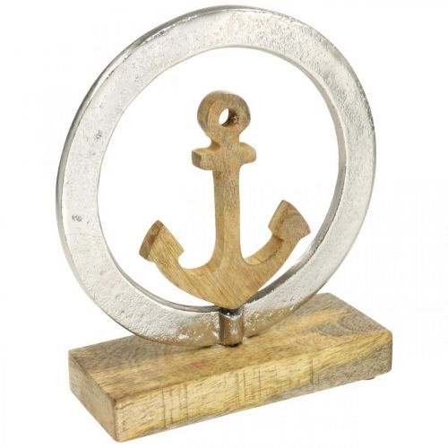 Floristik24 Maritim dekoration, träankare i ringen, skulptur, nautisk sommardekoration silver, naturliga färger H19,5cm