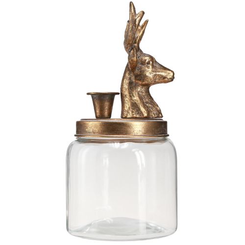 Artikel Antik ljusstake glas hjorthuvud guld metall 26cm