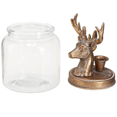 Artikel Antik ljusstake glas hjorthuvud guld metall 26cm
