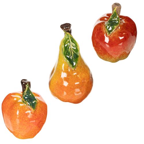 Konstgjord fruktset Äpple Päron Dekorativt Höst 12cm 3st | Floristik24.se