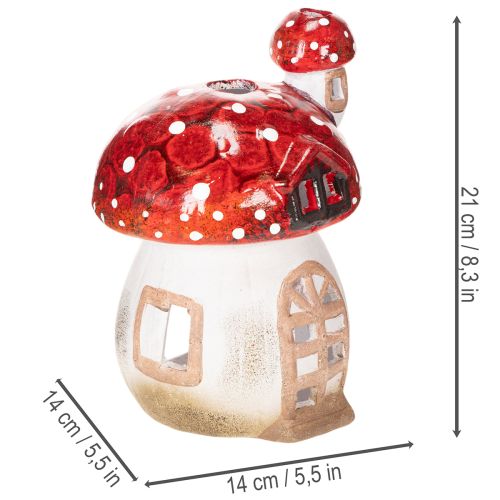 Dekorativt svamphus för värmeljus, handmålat med torn, 21 cm | Floristik24.se