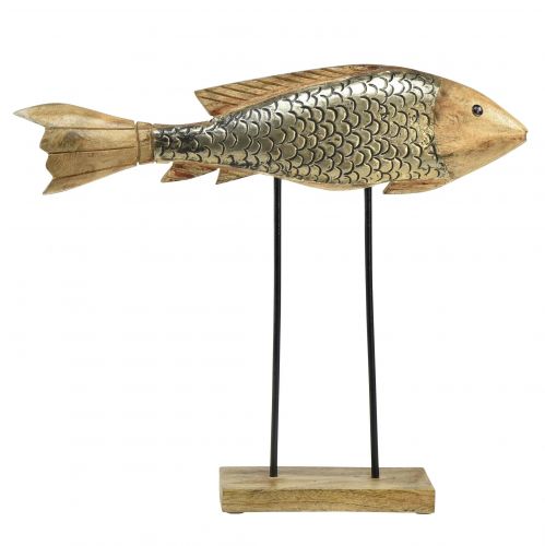 Träfisk med metalldekor fiskdekor 35x7x29,5cm