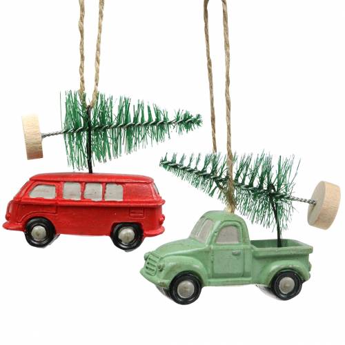Floristik24 Julgransdekorationsbil med granröd / grön 2st