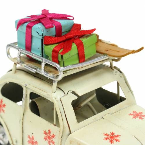 Floristik24 Julbil med paket vit L11cm