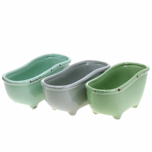 Floristik24 Dekorativt badkar keramiskt grått, grönsorterat 22cm x 10cm H10cm set om 3