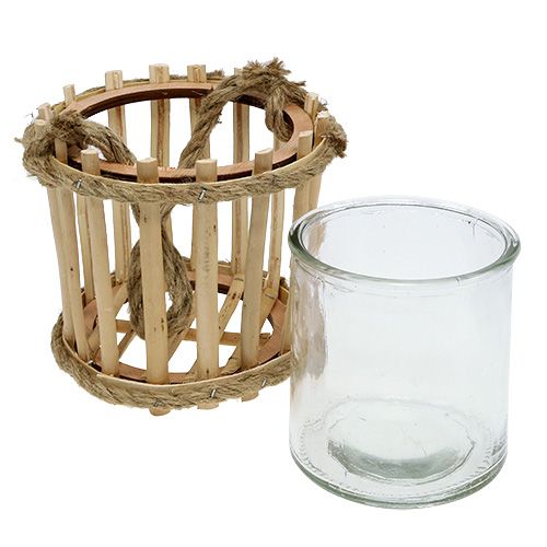 Floristik24 Bambukorg med glas för hängande Ø14cm H13cm 2st